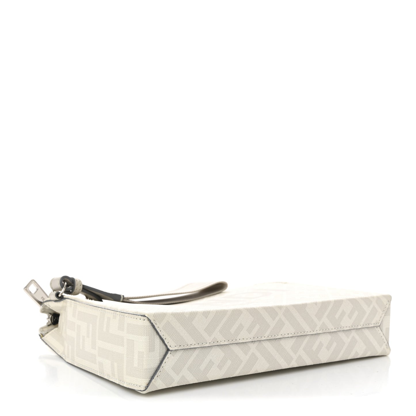 Shiny Glazed Fabric Vitello Cover FF 1974 Logo Clutch Pearl Gravel