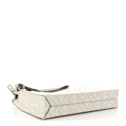 Fendi Shiny Glazed Fabric Vitello Cover FF 1974 Logo Clutch Pearl Gravel 4 of 11