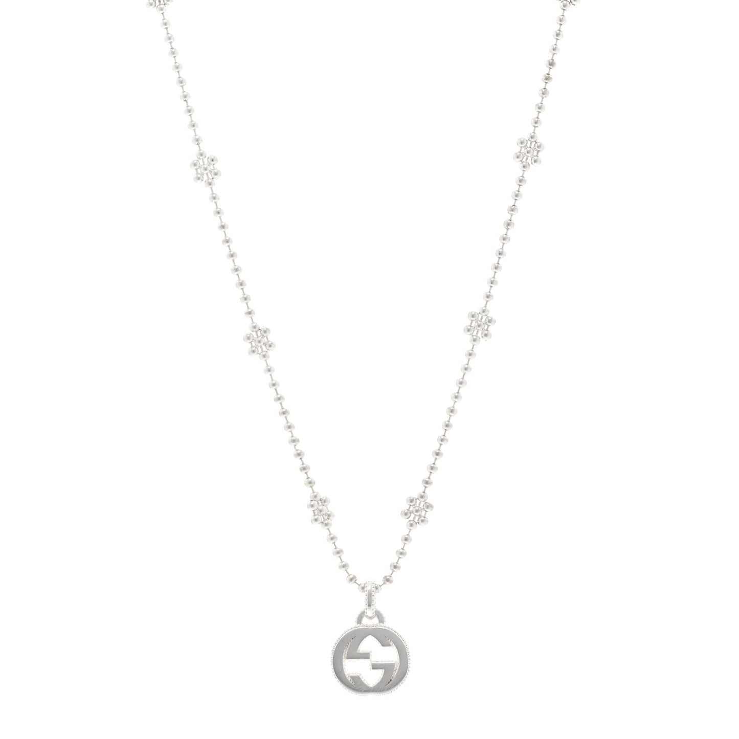 Sterling Silver Interlocking G Beaded Cluster Pendant Necklace