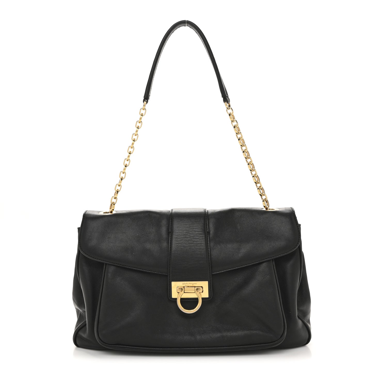 Calfskin Gancio Lock Shoulder Bag Black