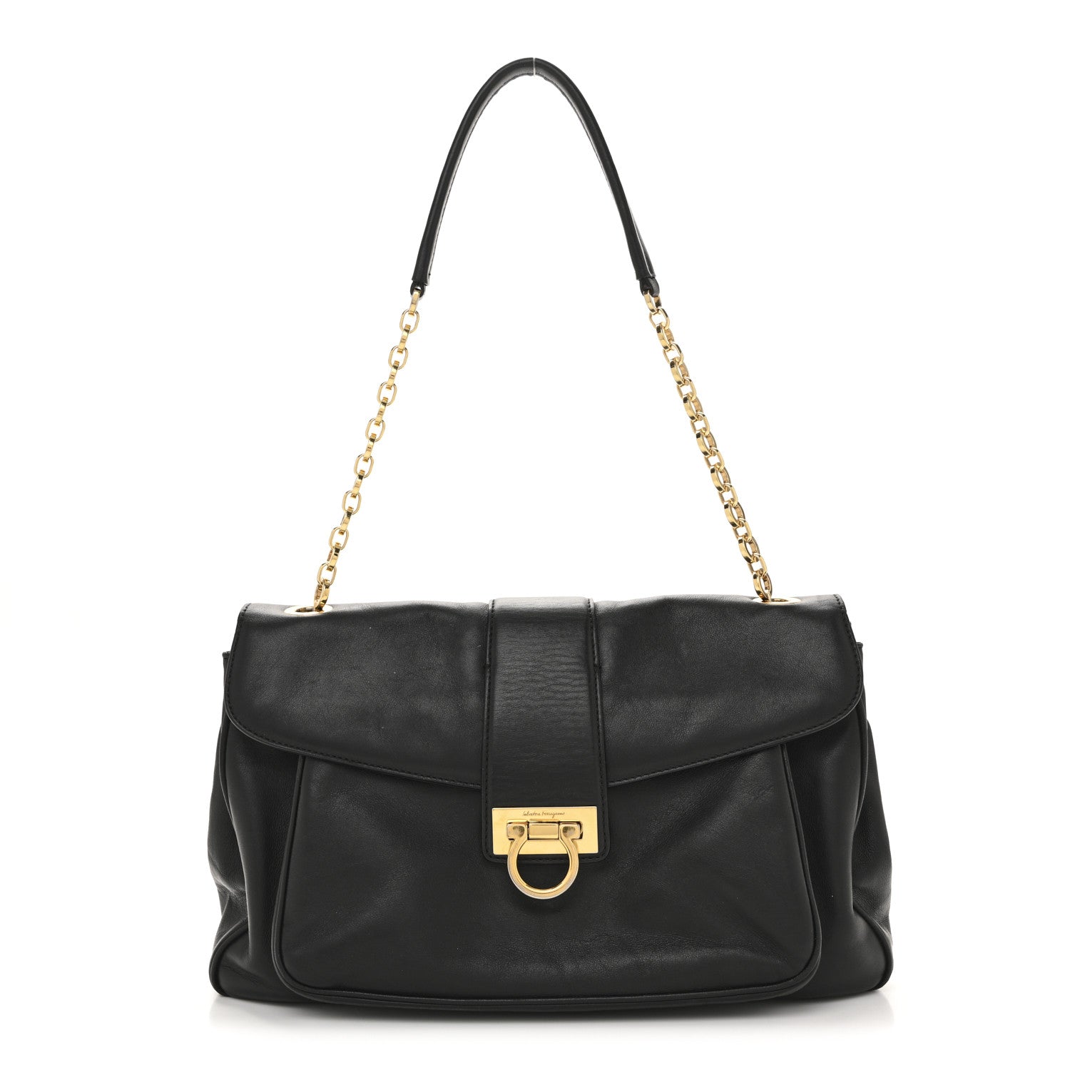 Salvatore Ferragamo Calfskin Gancio Lock Shoulder Bag Black 1 of 13