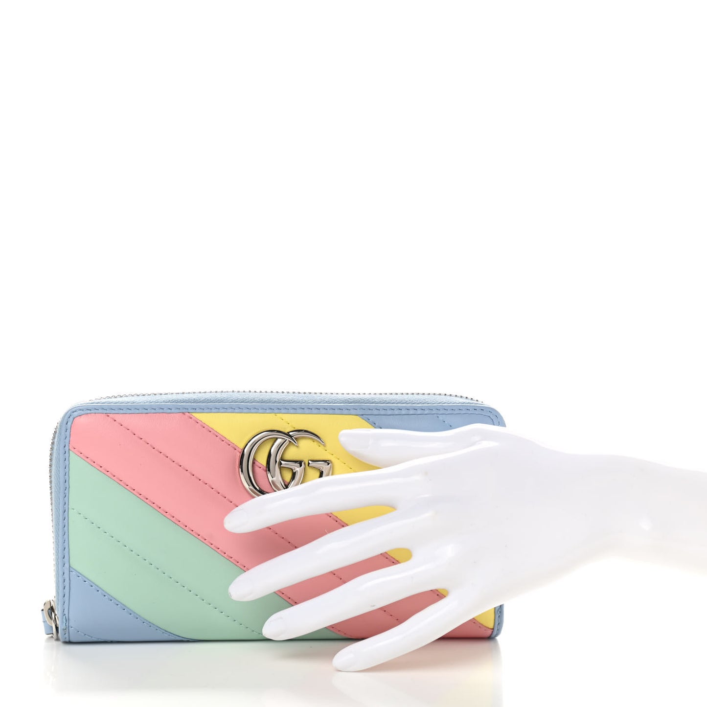 Calfskin Matelasse Diagonal GG Marmont Zip Around Wallet Multicolor Pastel