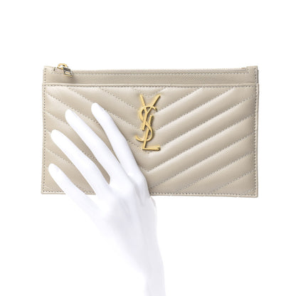 Saint Laurent Grain De Poudre Chevron Monogram Bill Pouch Sea Salt 2 of 8
