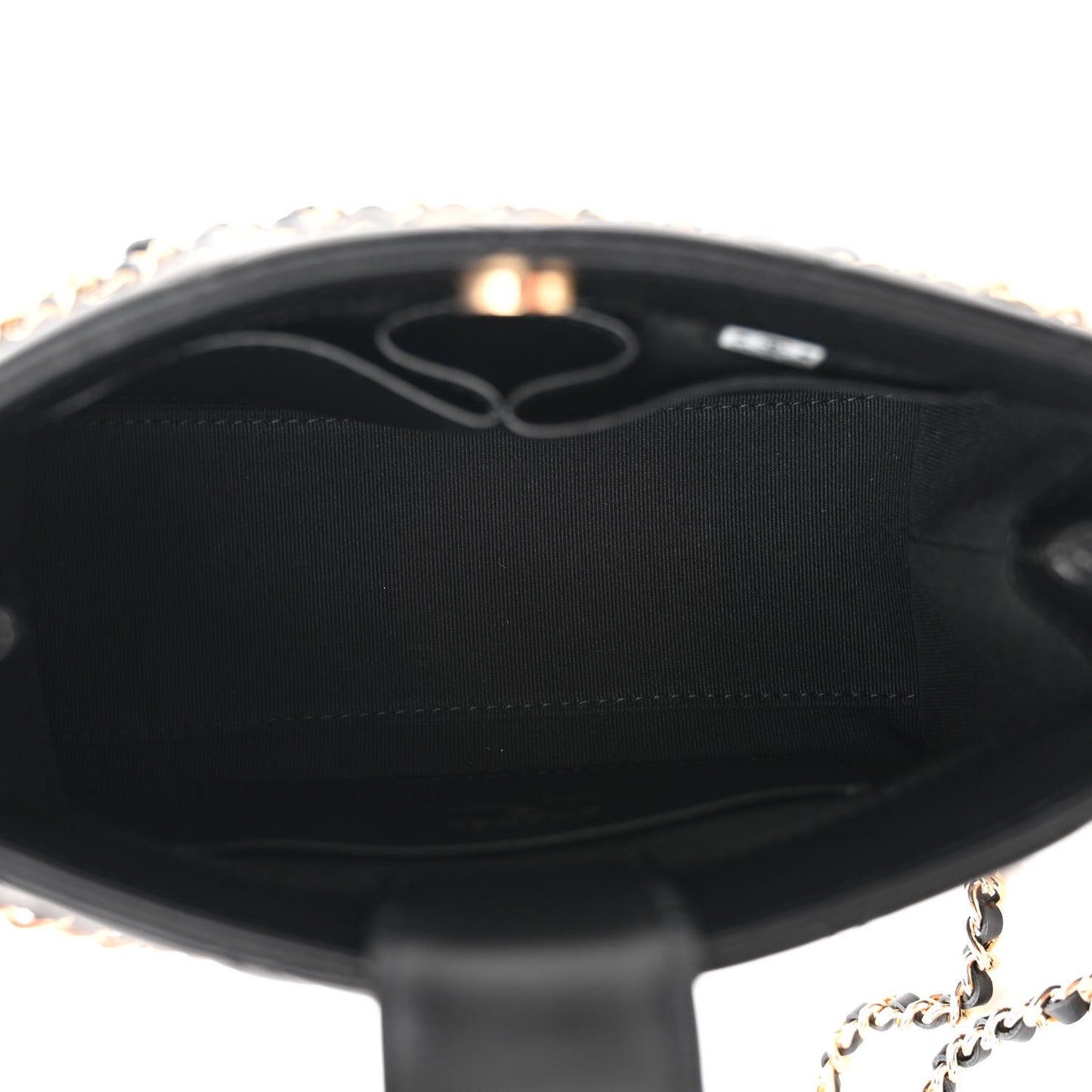 Shiny Crumpled Calfskin Quilted Clutch With Chain Black