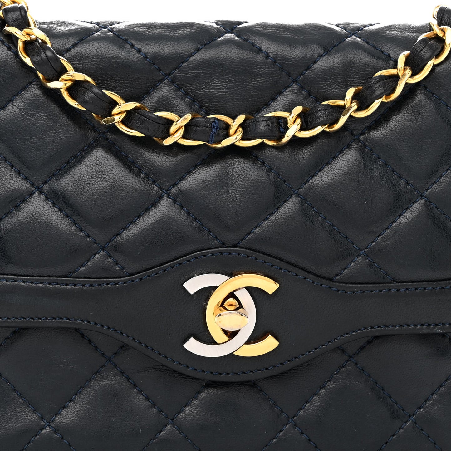 Lambskin Quilted Mini Square Flap Bag Navy