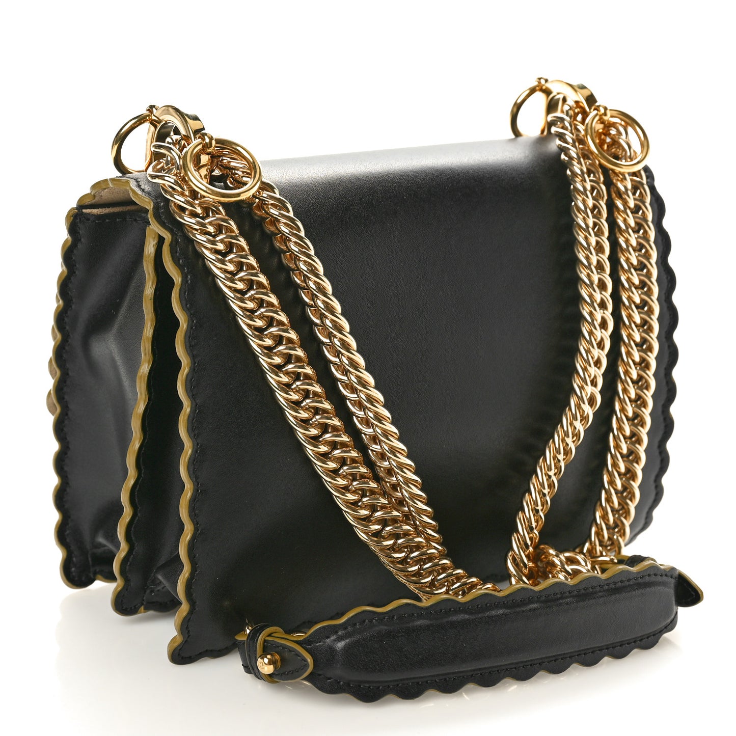 Vitello Liberty Scalloped Studded Small Kan I Shoulder Bag Black