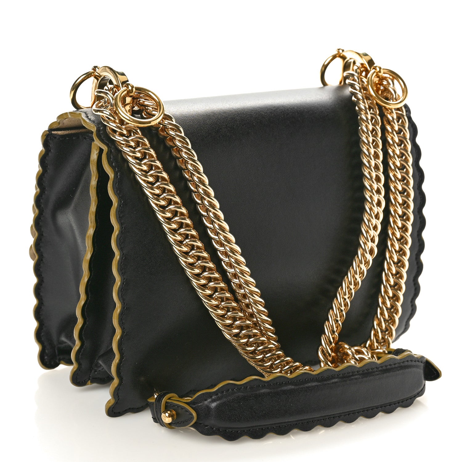 Fendi Vitello Liberty Scalloped Studded Small Kan I Shoulder Bag Black 3 of 10