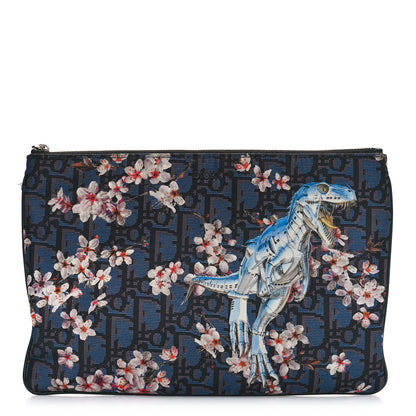 Christian Dior x Sorayama Nylon Grained Calfskin Oblique Zipped Pouch Navy Blue 1 of 9