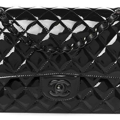 Chanel Patent Calfskin Quilted Medium Double Flap So Black So Black 9 of 11