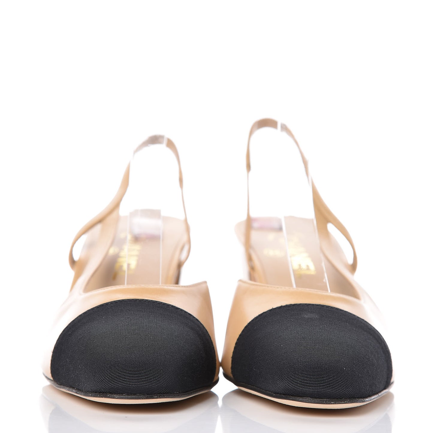 Goatskin Grosgrain Cap Toe CC Slingback Pumps 39 Beige Black