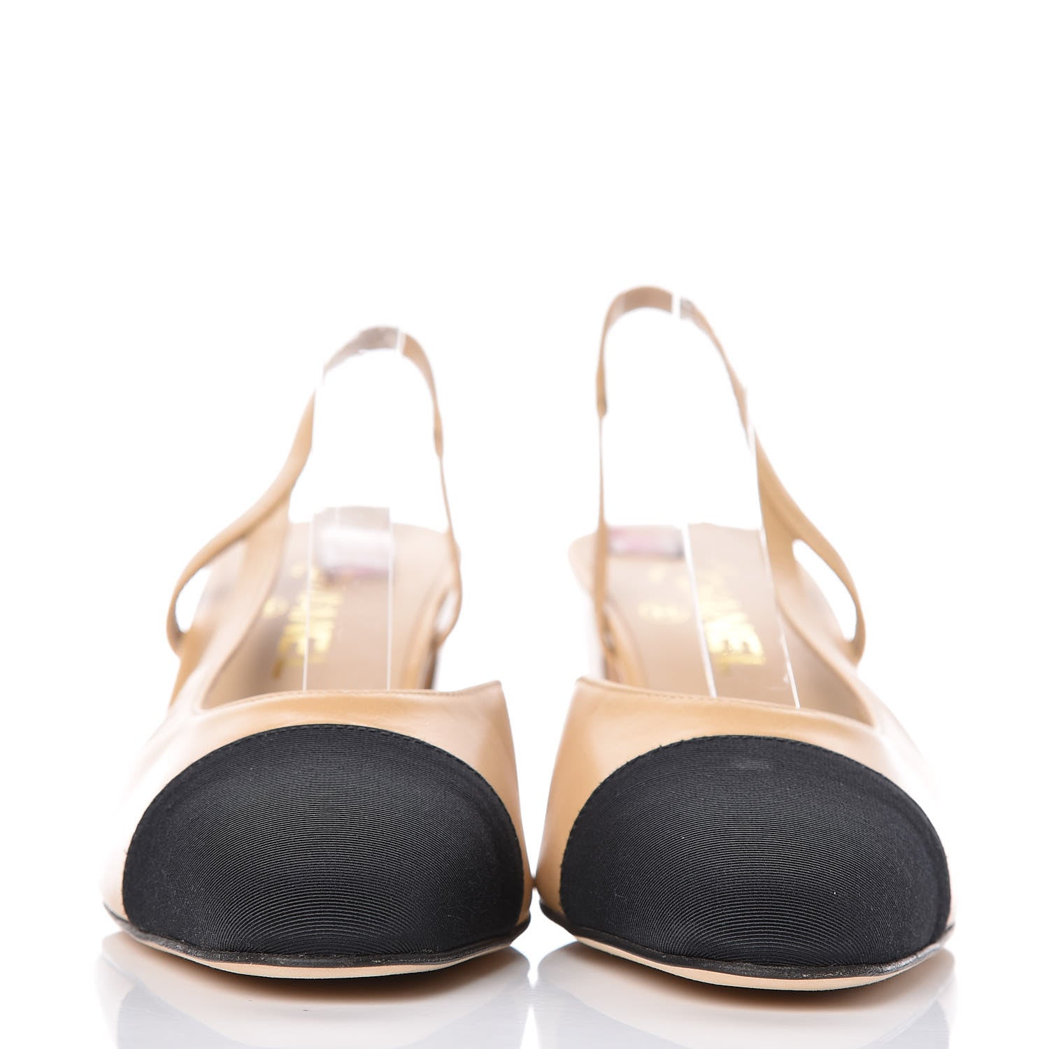 Chanel Goatskin Grosgrain Cap Toe CC Slingback Pumps 39 Beige Black 2 of 10