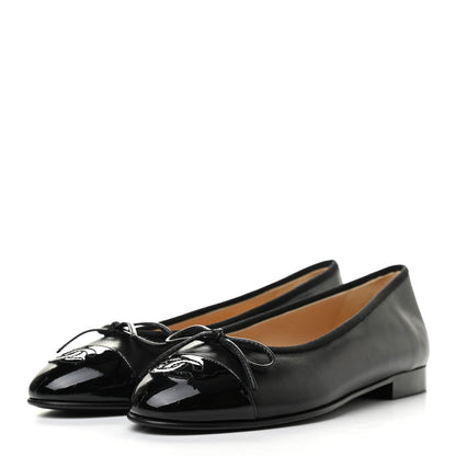 Chanel Lambskin Patent Cap Toe Ballerina Flats 36 Black 3 of 7