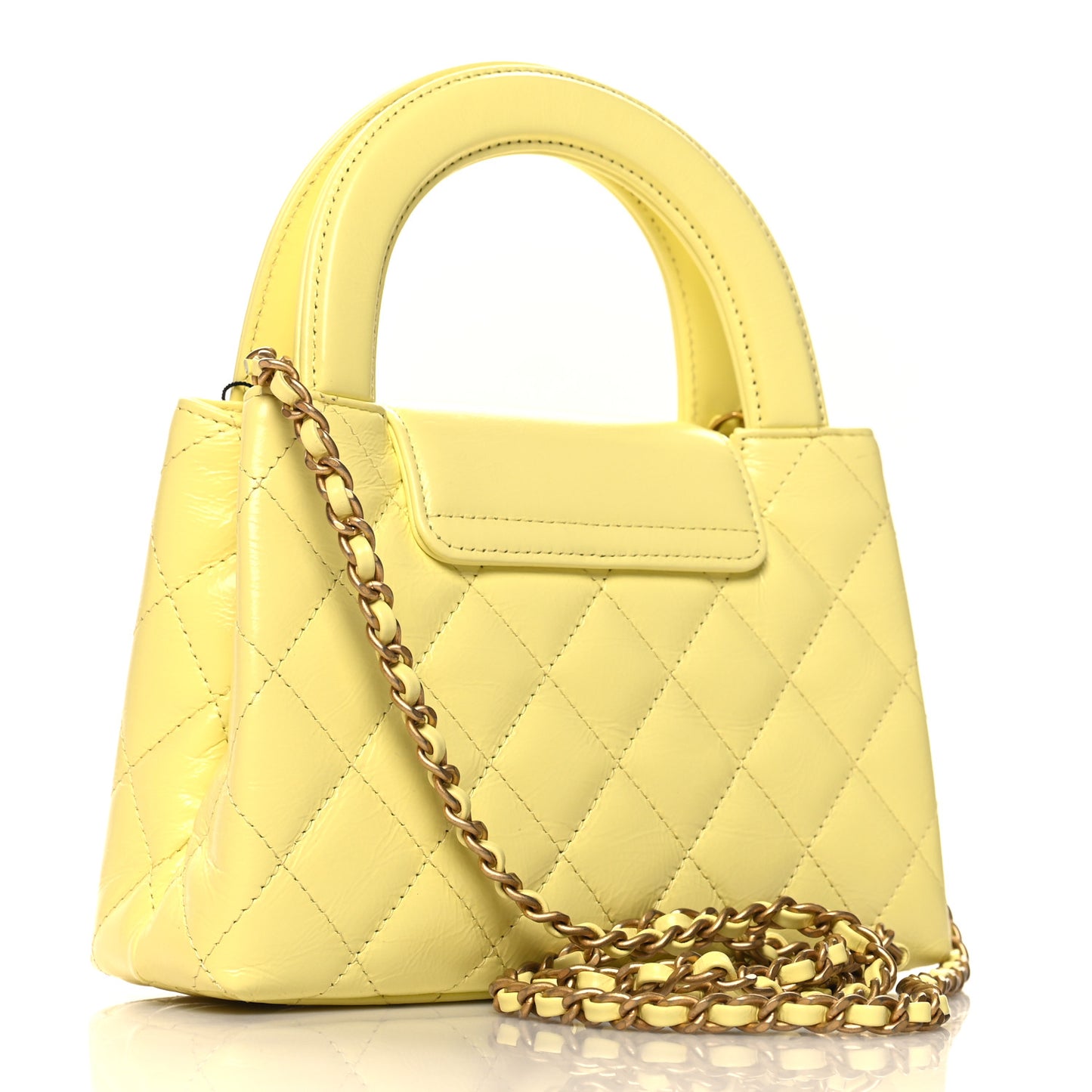 Shiny Aged Calfskin Quilted Nano Kelly Shopper Light Yellow