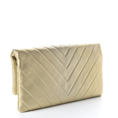 Chanel Metallic Calfskin Chevron Quilted CC Beauty Clutch Gold 3 of 10