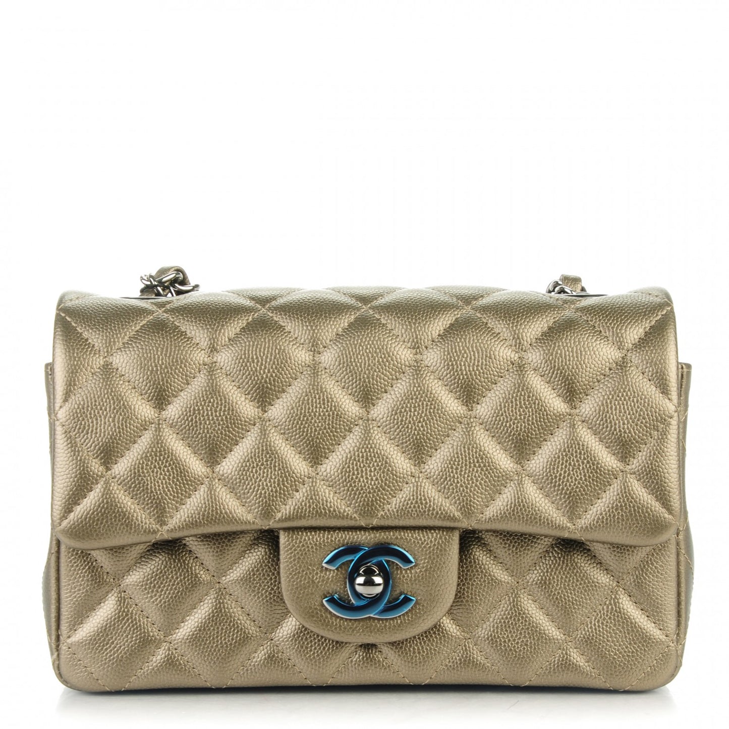 Iridescent Caviar Quilted Mini Rectangular Flap Bronze