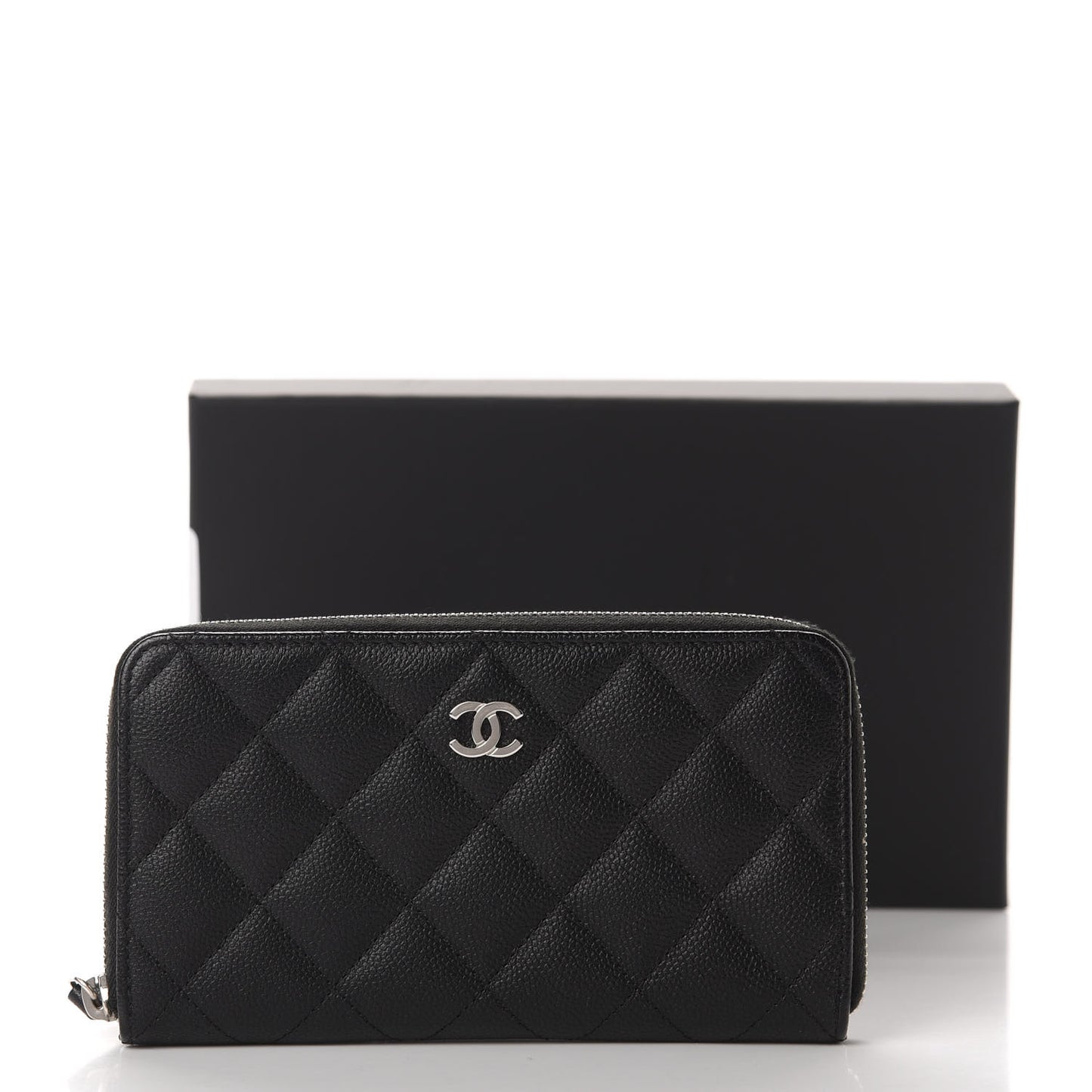 Caviar Quilted Small Zip Around Wallet Black