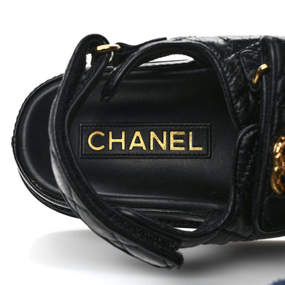 Chanel Crumpled Shiny Lambskin Velcro Dad Sandals 38 Black 8 of 8