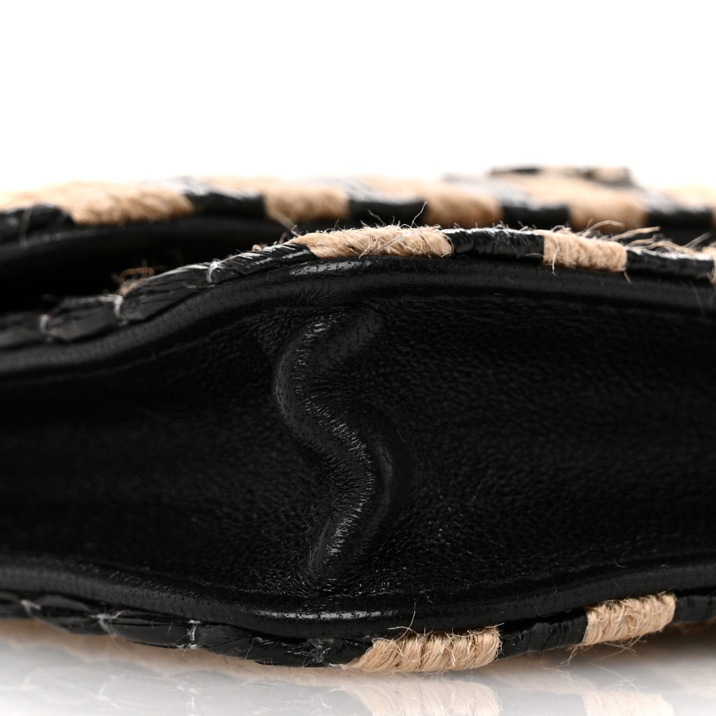 Raffia Jute Striped Belt Bag Black Beige