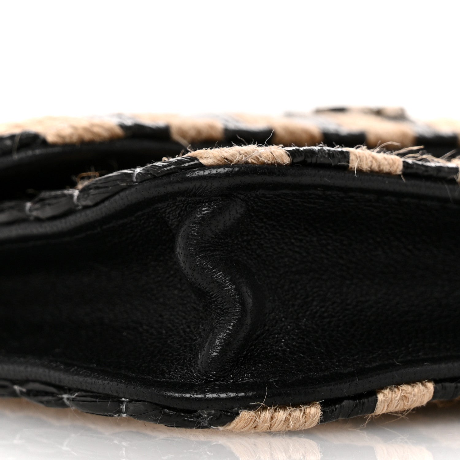 Chanel Raffia Jute Striped Belt Bag Black Beige 9 of 11
