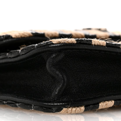 Chanel Raffia Jute Striped Belt Bag Black Beige 9 of 11