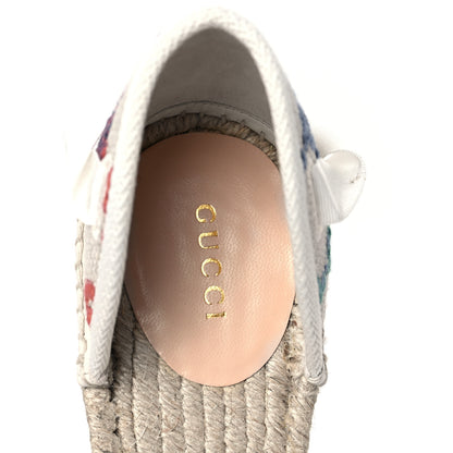 Gucci Linen Psychedelic Mini GG Monogram Ankle Wrap Platform Espadrille Wedge Sandals 40.5 Multicolor Mystic White 7 of 8