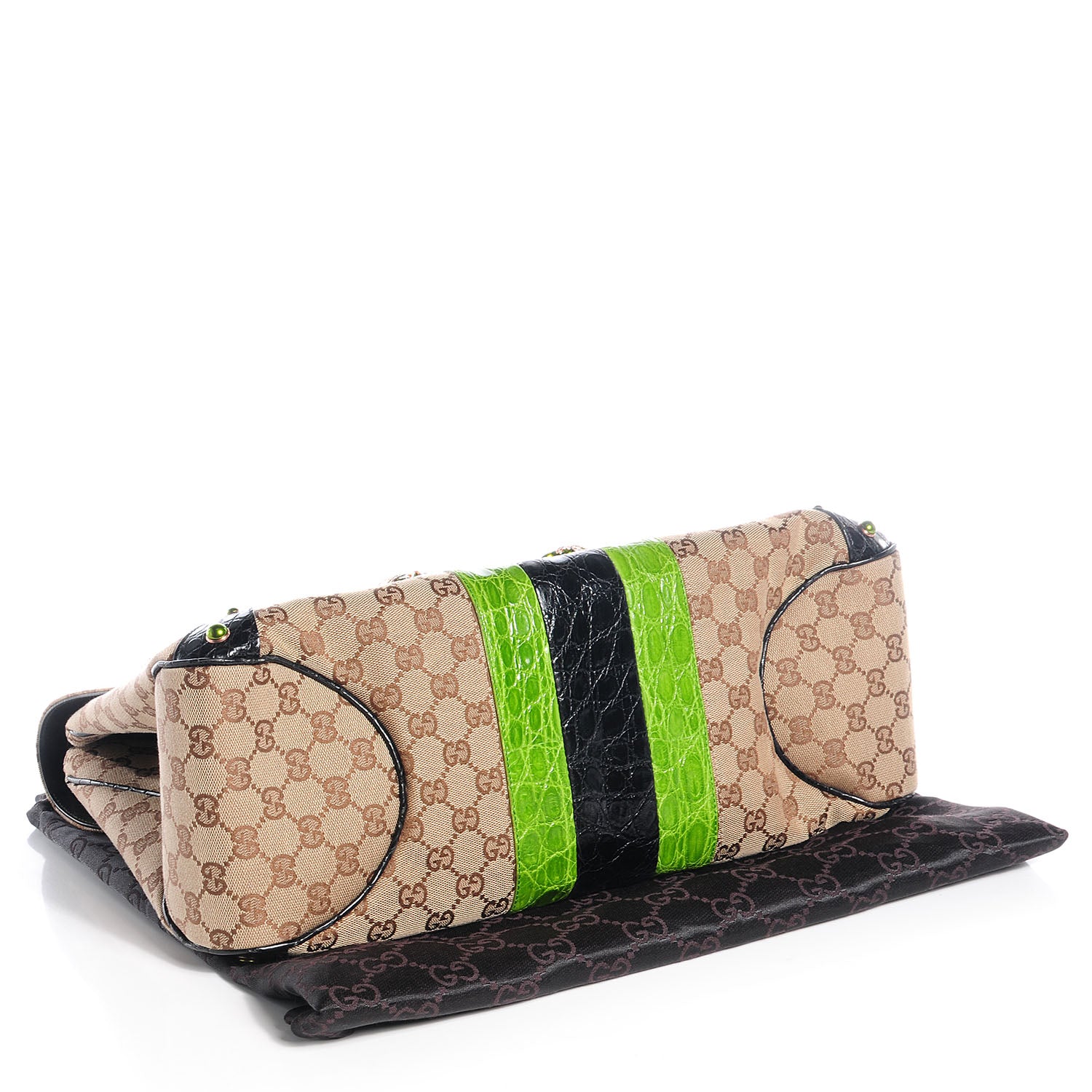 Gucci Crocodile Web Monogram Tom Ford Dragon Tote Dark Brown Green 4 of 7