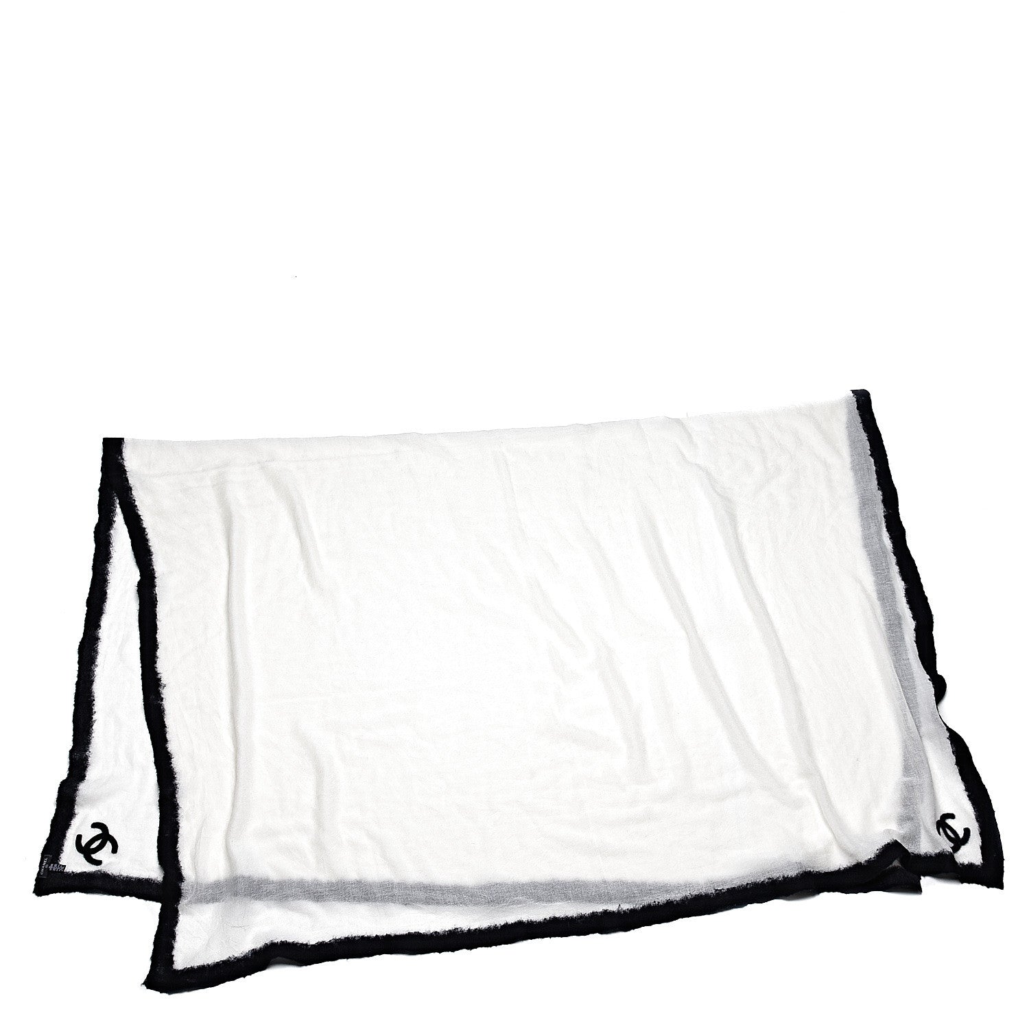 Chanel Cashmere Wool Silk CC Scarf Black White 3 of 5