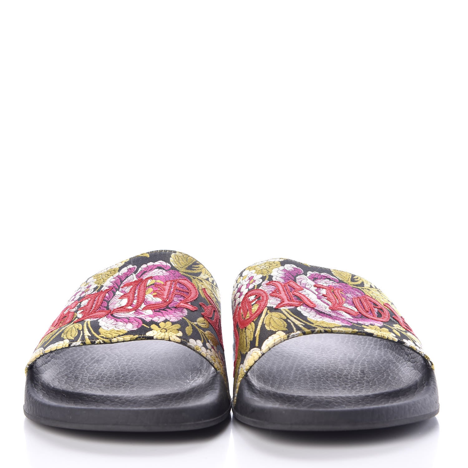 Gucci Jacquard Floral Blind for Love Slide Sandals 39 Black Multicolor 2 of 7
