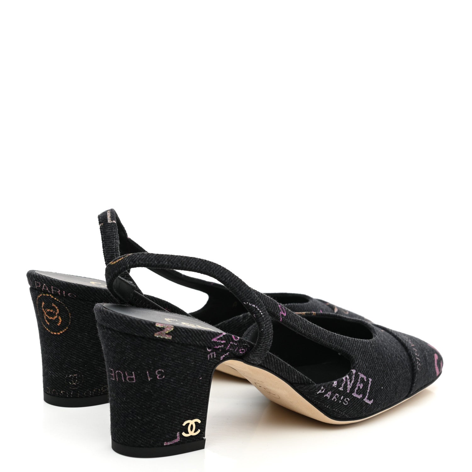 Chanel Denim Cap Toe Denim Mood Slingback Pumps 35 Black Multicolor 4 of 9