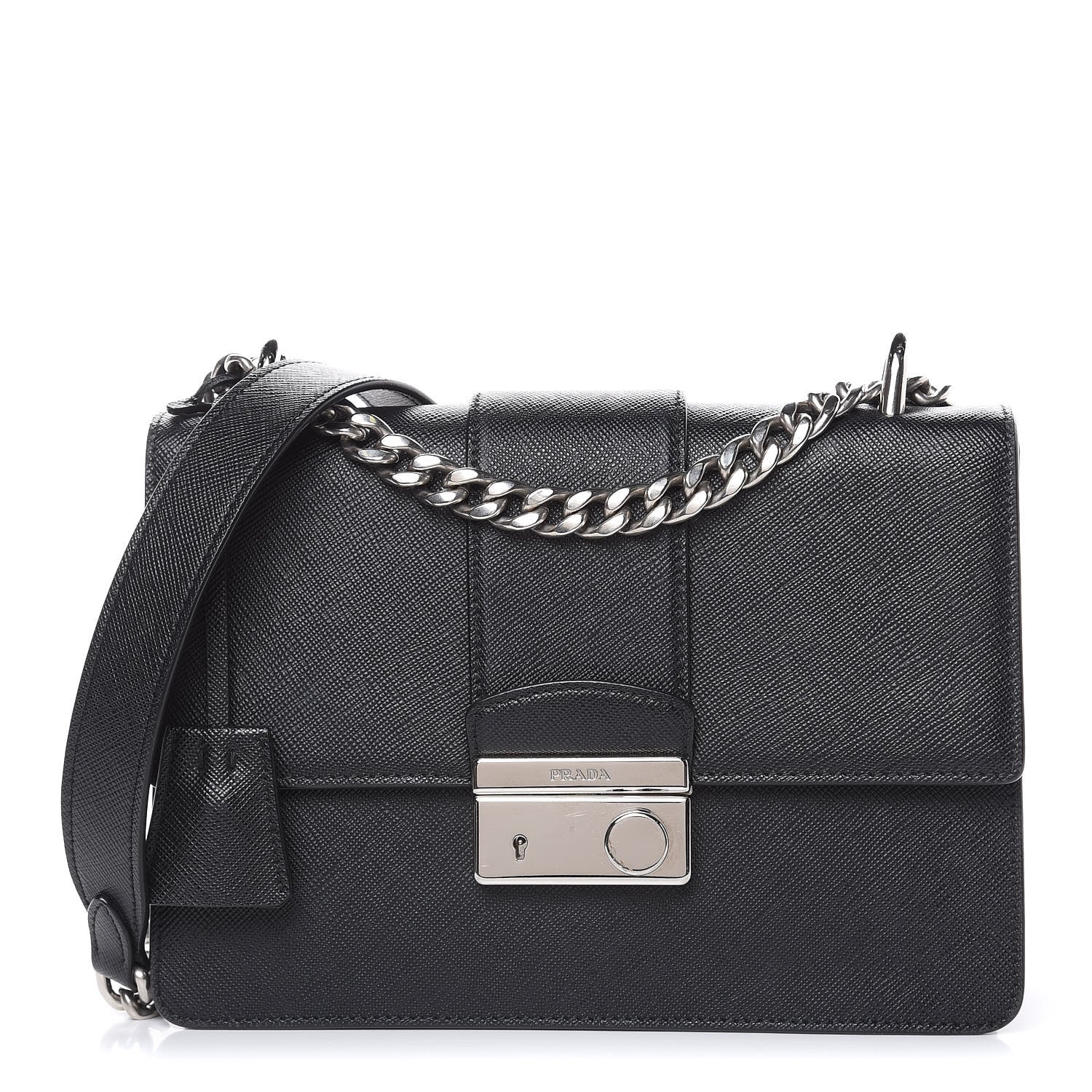 Prada Saffiano Pattina Crossbody Bag Black 1 of 9