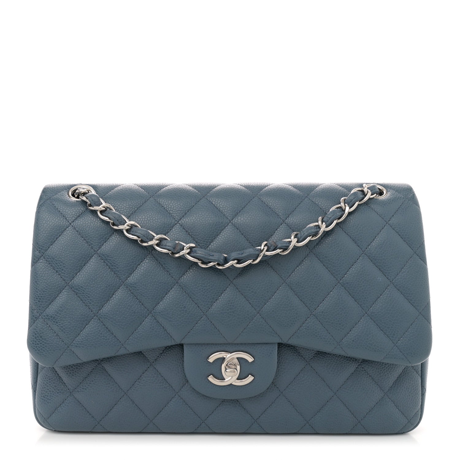 Chanel Caviar Quilted Jumbo Double Flap Blue 1 of 10