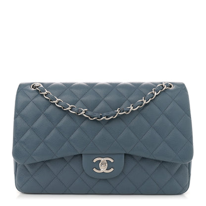 Chanel Caviar Quilted Jumbo Double Flap Blue 1 of 10