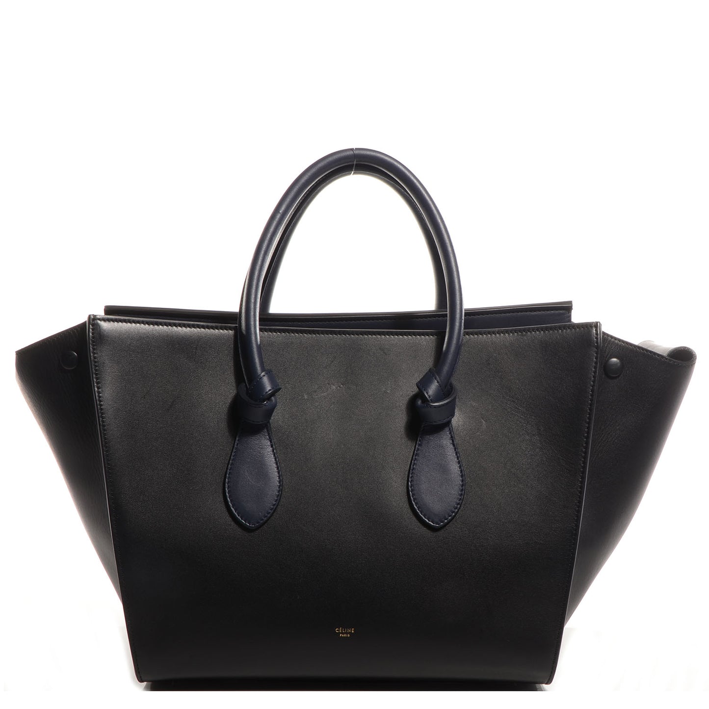 Smooth Calfskin Large Bi-Color Tie Knot Tote Black Navy