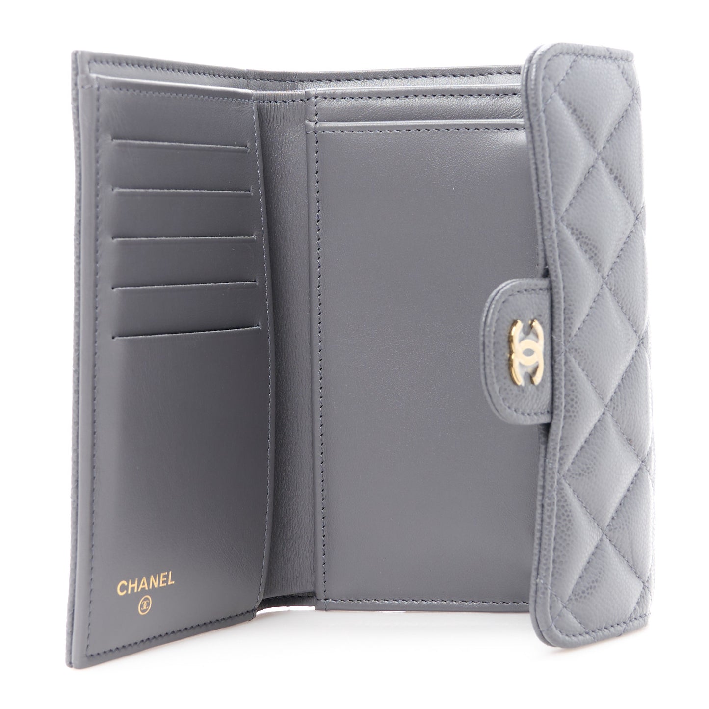 Caviar Quilted Medium Flap Wallet Grey