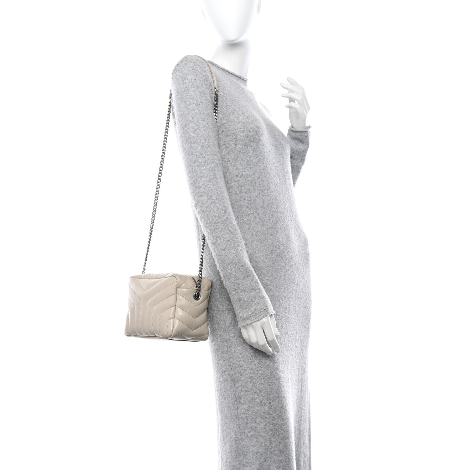 Saint Laurent SAINT LAURENT Calfskin Y Quilted Monogram Small Loulou Bowling Bag Ivory 2 of 12