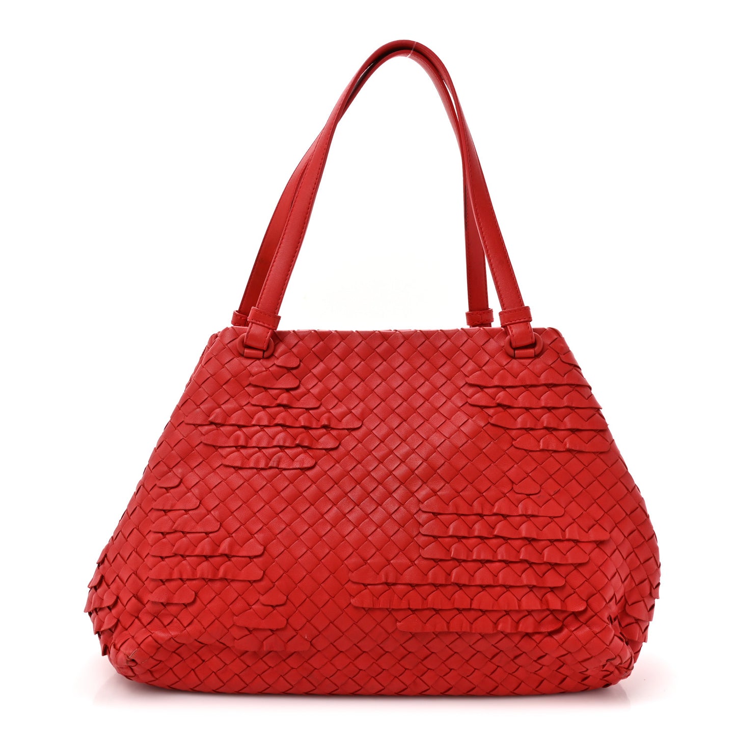 Nappa Intrecciato Ruffle Tote Red