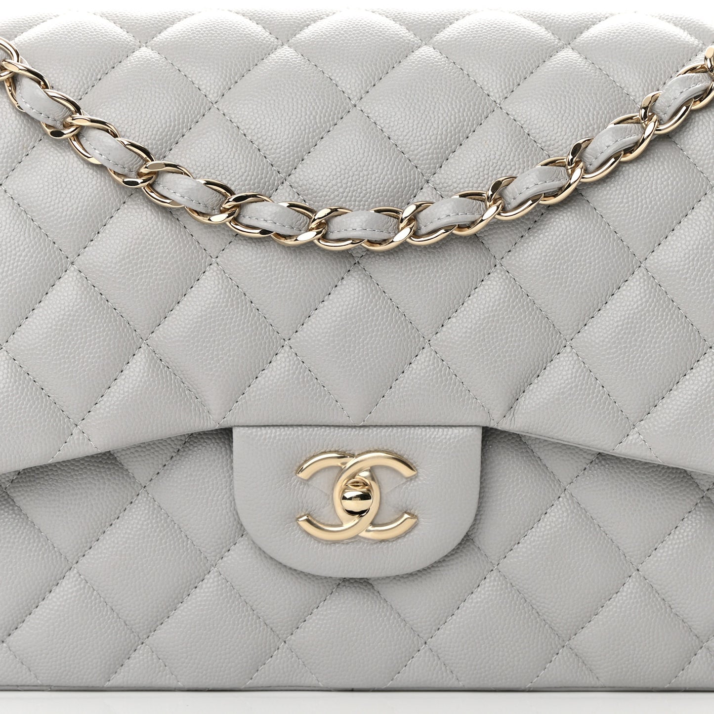 Caviar Quilted Jumbo Double Flap Grey