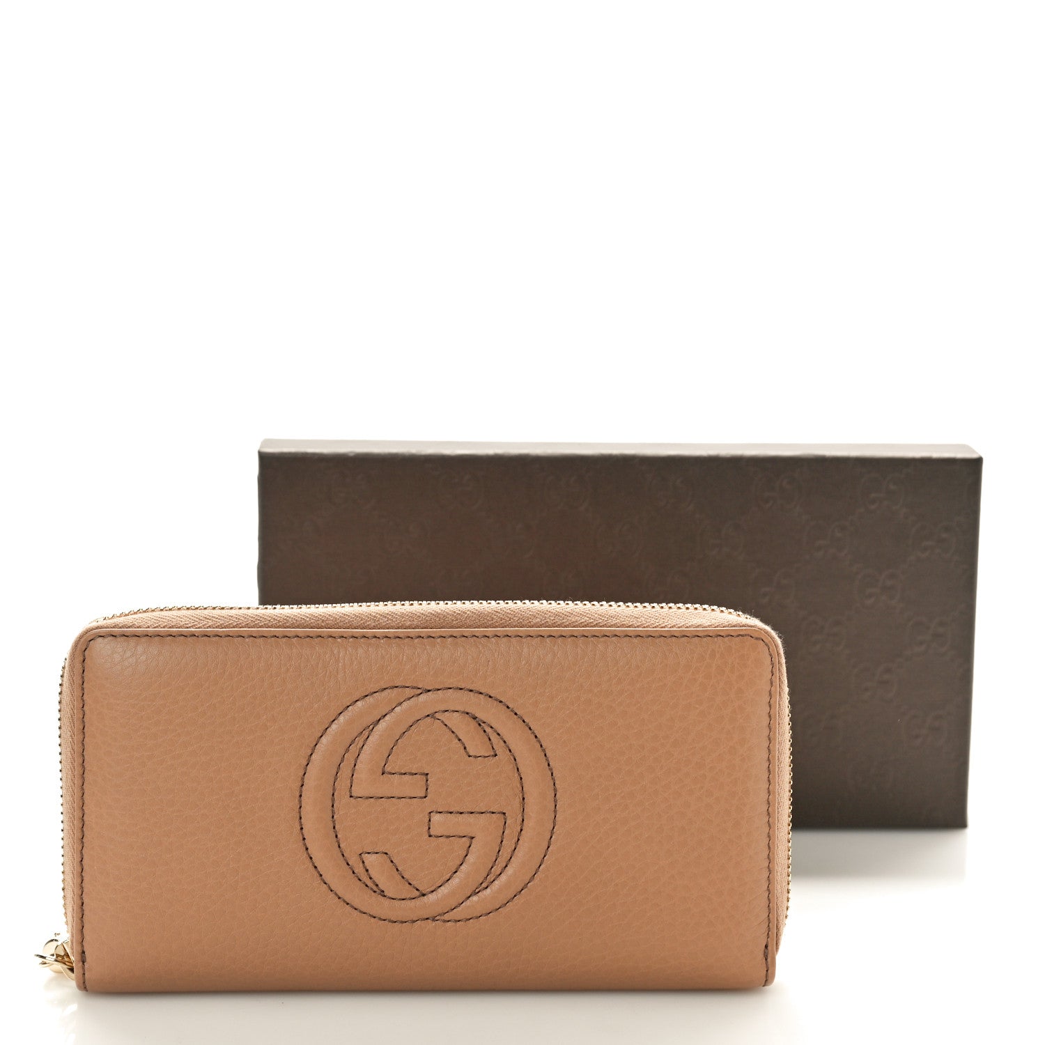 Gucci Pebbled Calfskin Soho Zip Around Wallet Camelia 9 of 9