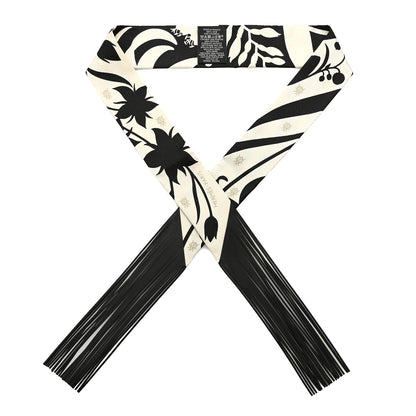Hermes Silk Calfskin Bouquet Final Fringed Twilly Creme Black 1 of 4
