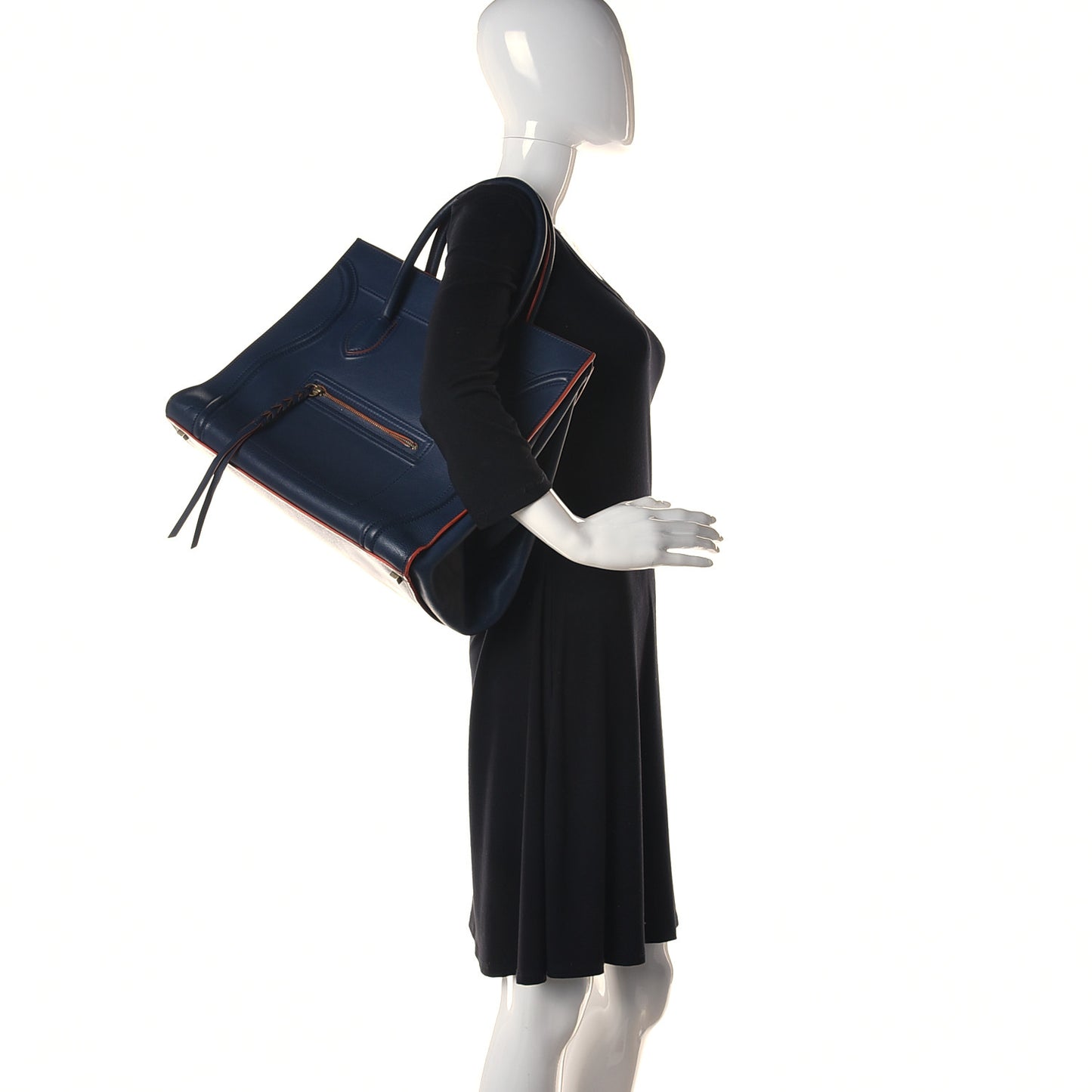 Supple Calfskin Large Phantom Luggage Navy Blue Orange
