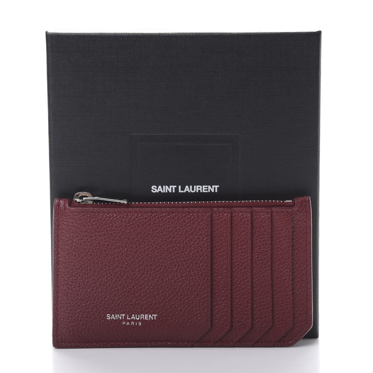 Grained Calfskin 5 Fragments Zip Pouch Card Holder Burgundy