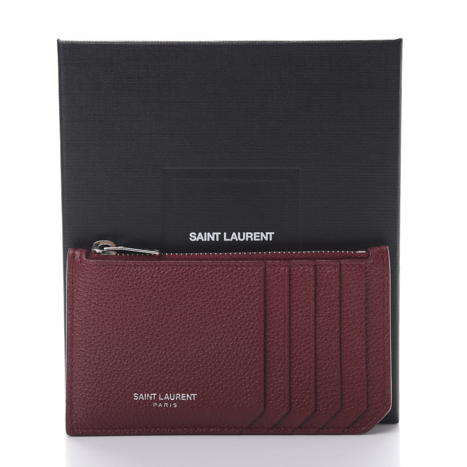 Saint Laurent Grained Calfskin 5 Fragments Zip Pouch Card Holder Burgundy 8 of 8