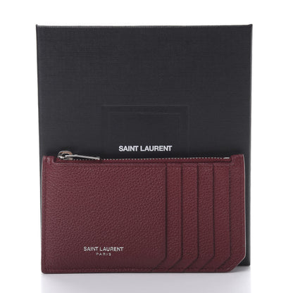 Saint Laurent Grained Calfskin 5 Fragments Zip Pouch Card Holder Burgundy 8 of 8