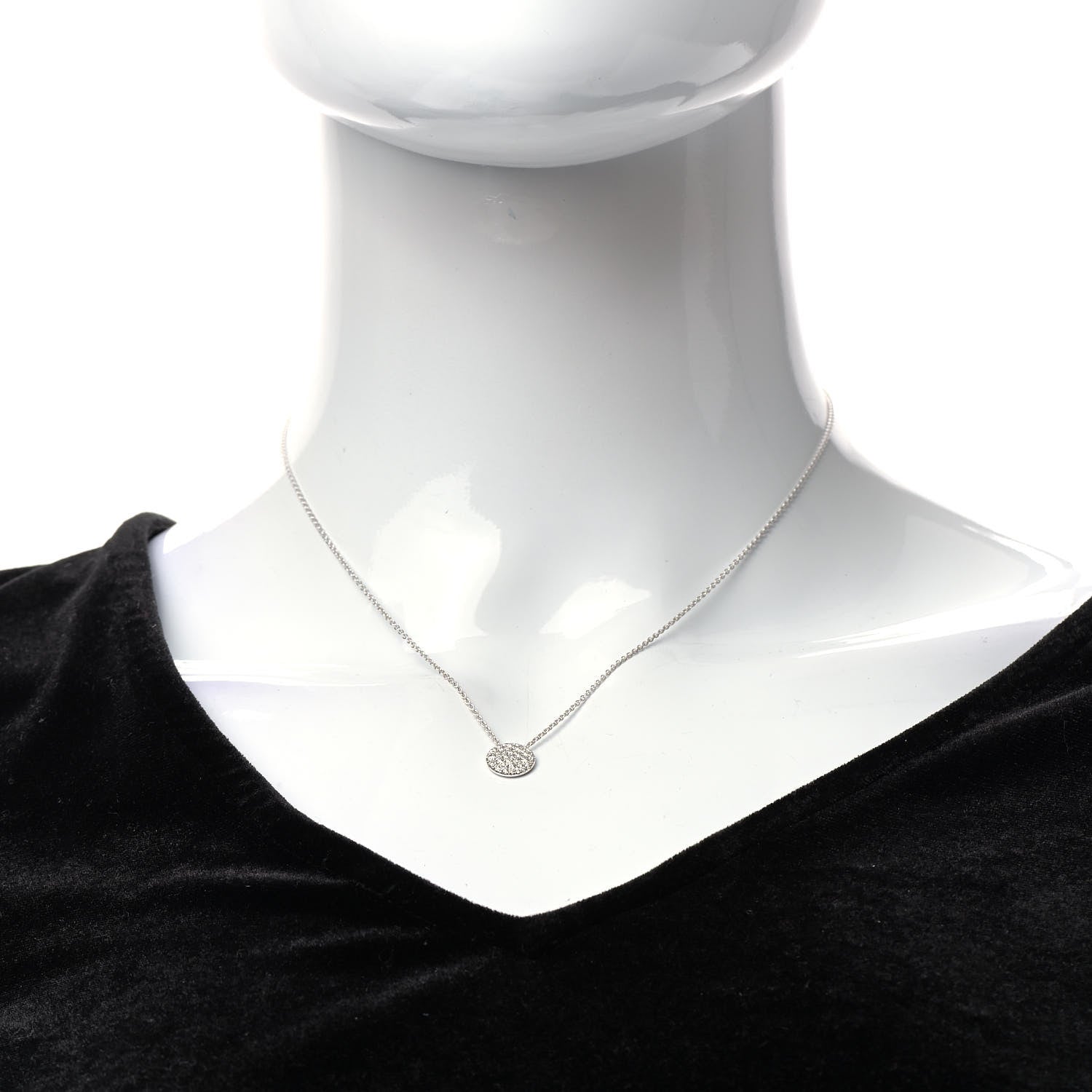 Tiffany 18K White Gold Diamond Metro Round Pendant Necklace 2 of 7