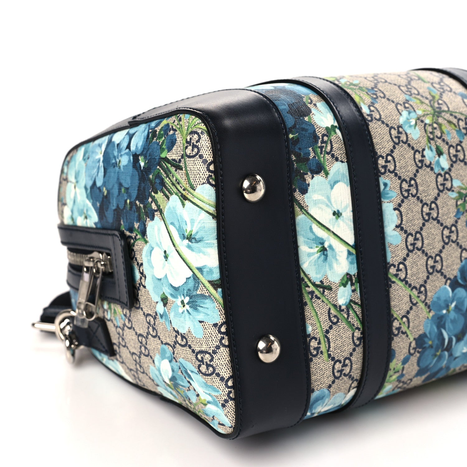 Gucci GG Supreme Monogram Blooms Medium Duffle Beige Blue Black 7 of 8