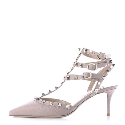 Valentino Garavani Pebbled Calfskin Rockstud Ankle Strap 65mm Pumps 36 Poudre 1 of 11