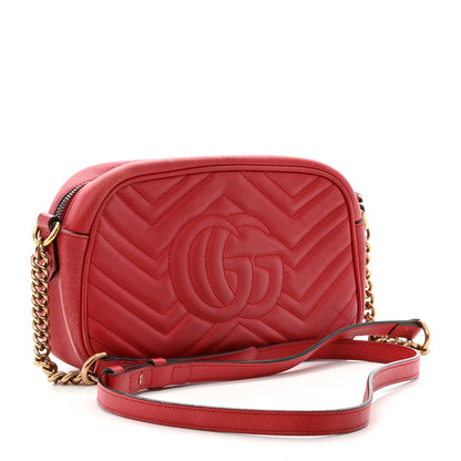 Gucci Calfskin Matelasse Small GG Marmont Chain Shoulder Bag Hibiscus Red 3 of 12