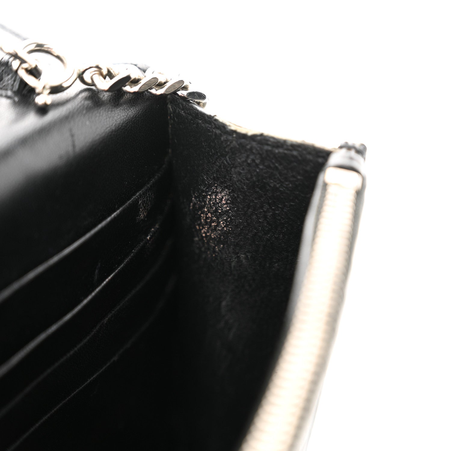 Saint Laurent Calfskin Crocodile Embossed Kate Monogram Tassel Chain Wallet Black 10 of 13