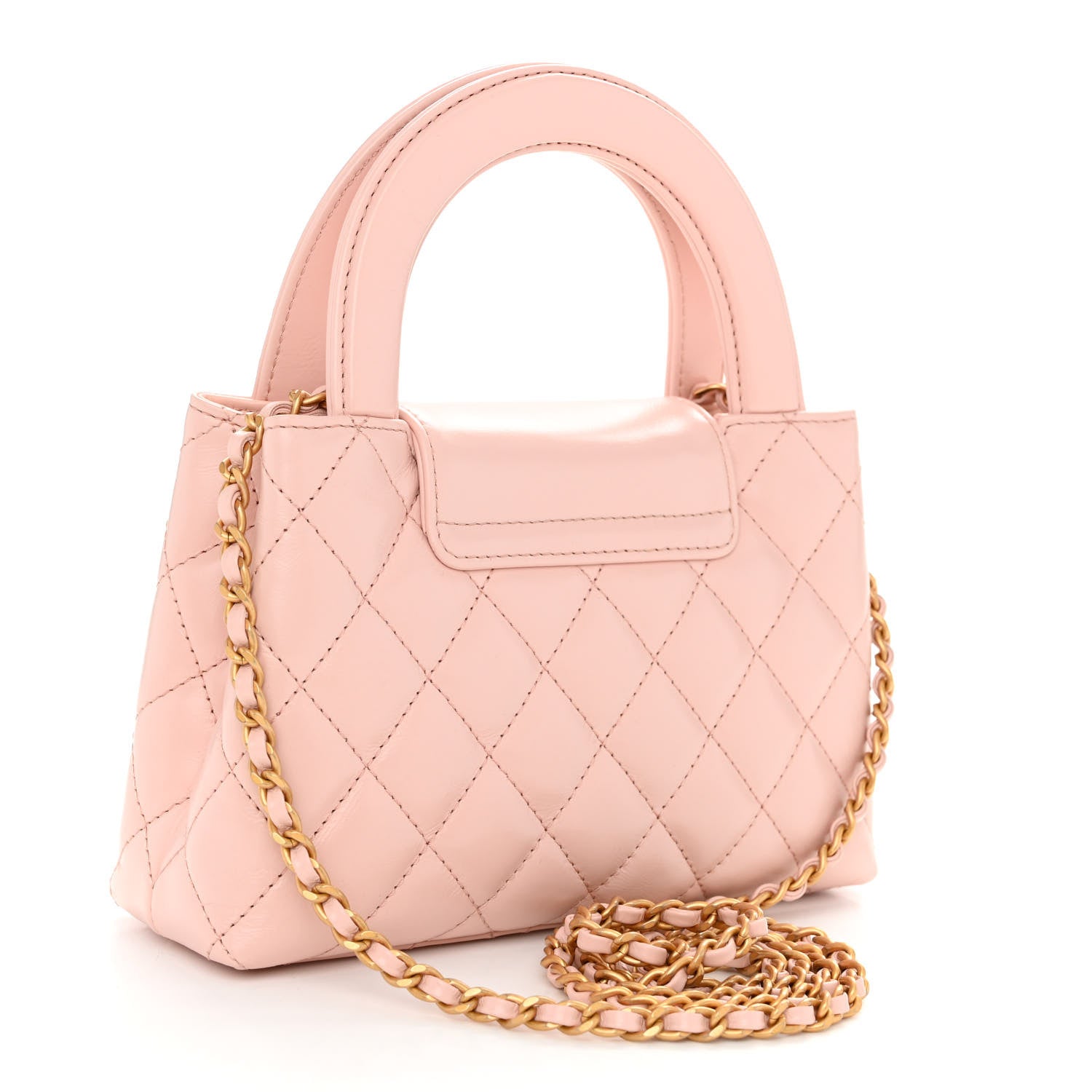 Chanel Shiny Aged Calfskin Quilted Nano Kelly Shopper Light Pink 3 of 10