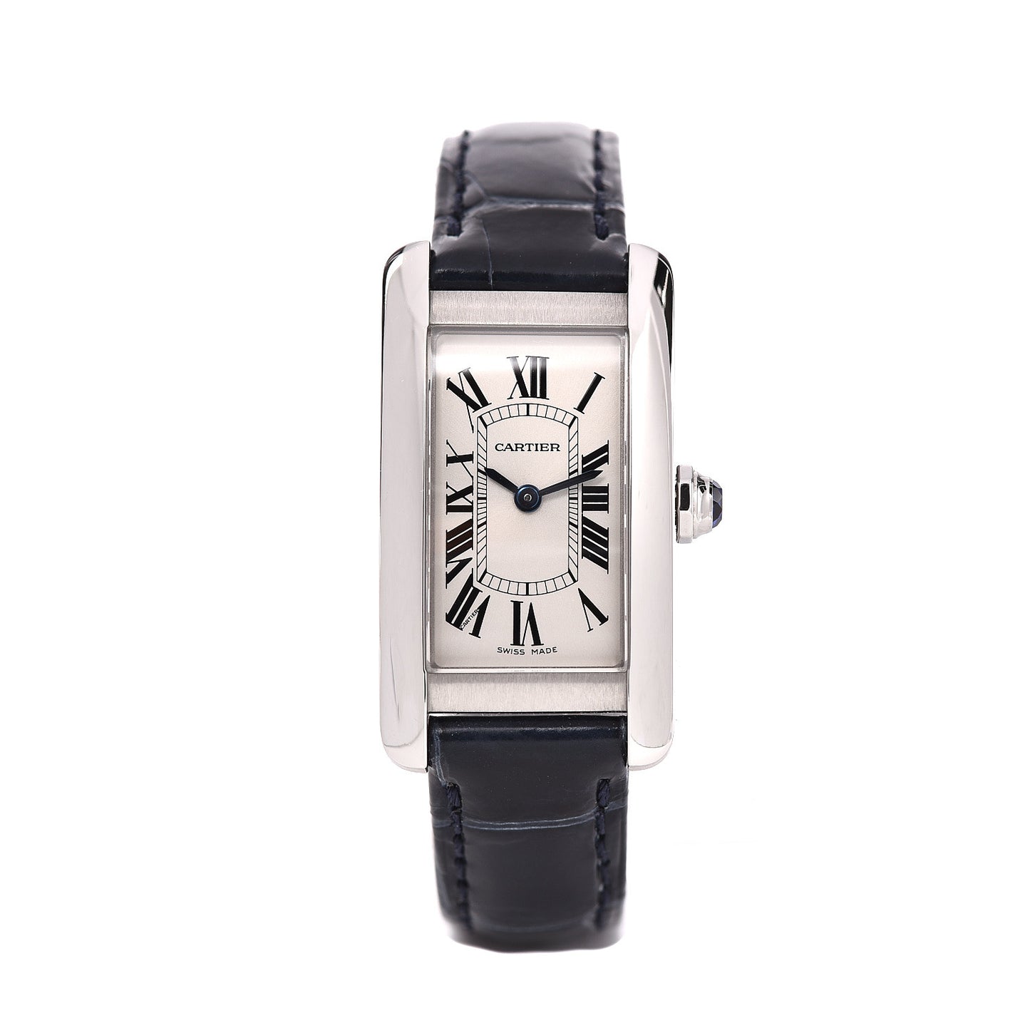 Stainless Steel Alligator 19mm Tank Americaine Quartz Watch Blue